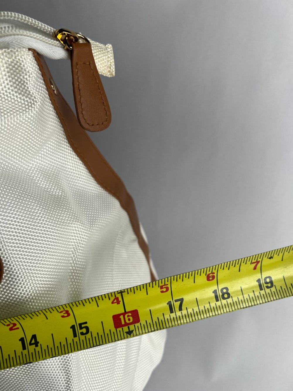 OPI Large Tote Bag Ivory Canvas Tan Faux Leather Shoulder Travel Weekender Purse - Picture 7 of 7